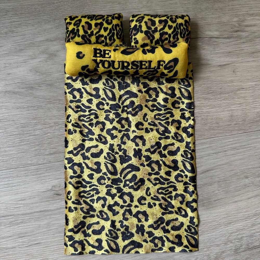 Be Yourself Leopard Cheetah Animal Print 11” Doll Bedding Set Pillows Blanket